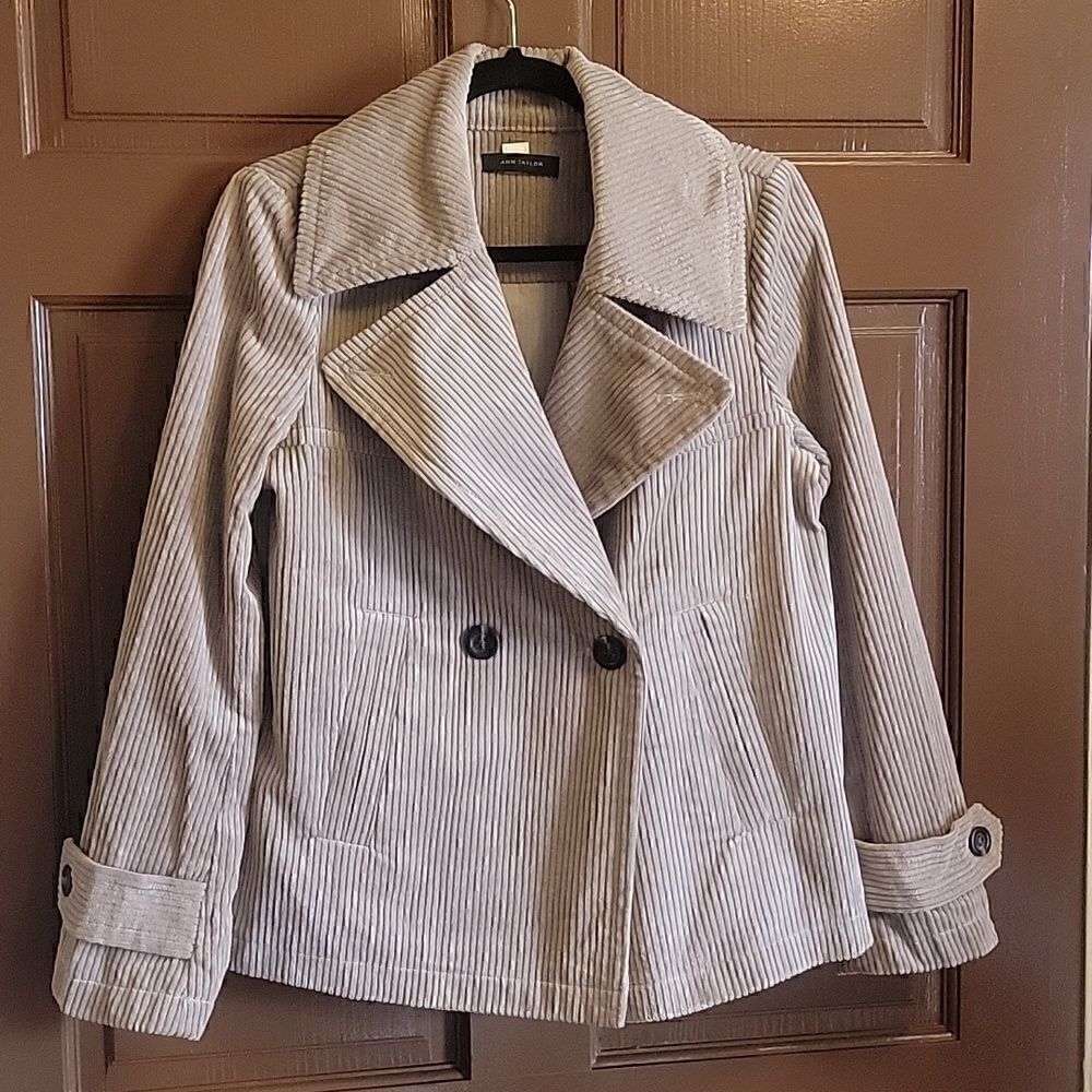 Ann Taylor-Corduroy taupe colored, collared long sleeved short jacket 8.